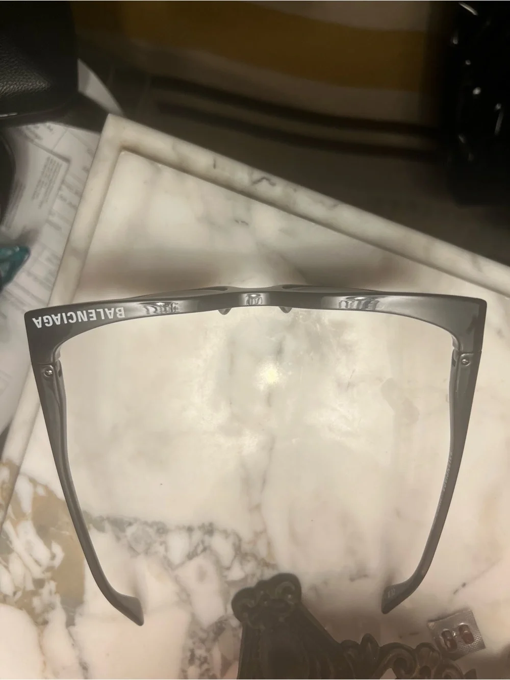 Balenciaga Black Cat-Eye Sunglasses with Embossed Case